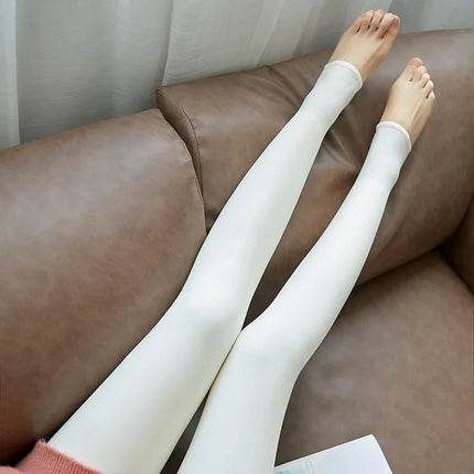 Women Winter Leggings White High Waist Tight Warm Legging Workout Thick Thermal Pantyhose Sexy Elasticity Fleece Stocking Female PlatiNum