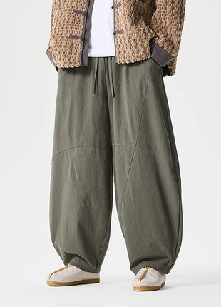 Pantaloni autunnali da uomo stile giapponese comodi pantaloni di lino in cotone maschio casual allentato retrò Harajuku pantaloni a gamba larga da uomo