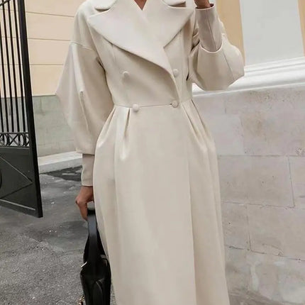 European American Retro Court Style Wool Coat, Long Length with Big Lapel & Lantern Sleeves, New Autumn Winter Outerwear