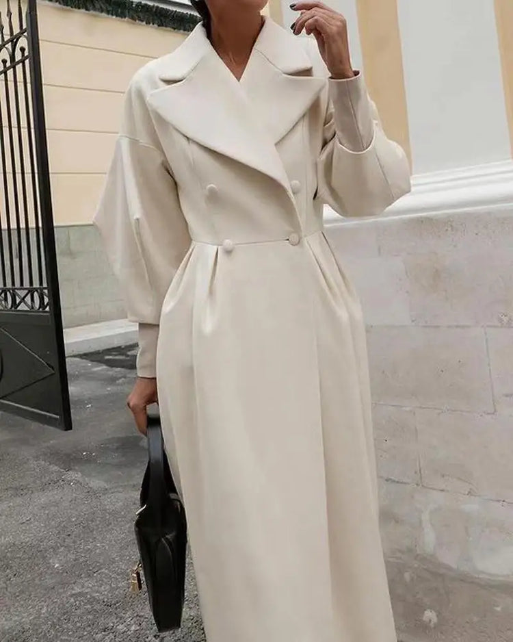 European American Retro Court Style Wool Coat, Long Length with Big Lapel & Lantern Sleeves, New Autumn Winter Outerwear