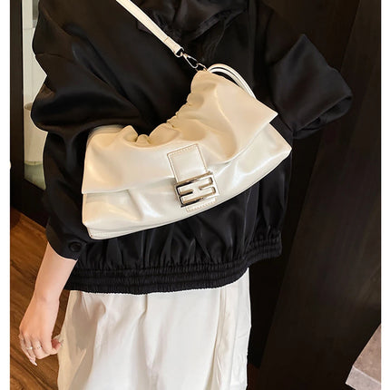 Women's Large Capacity Casual Single Shoulder Bag Soft Leather Cloud Pleated Drawstring Tote Bag Fashion Versatile Underarm Bag