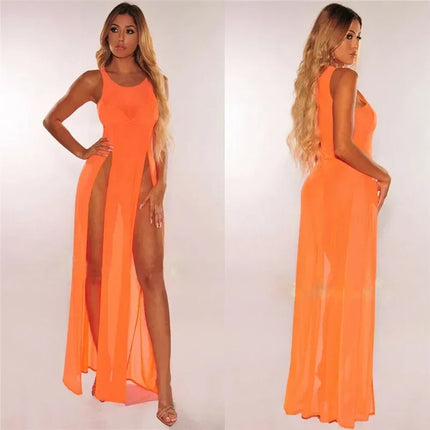 Copricostume Estivo da Donna, Abito da Spiaggia Sexy in Rete Trasparente, Vestito Lungo Senza Maniche con Spalline platinumshop
