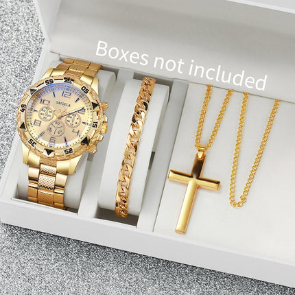 3 pz/set moda quadrante grande orologio al quarzo da uomo orologi da uomo d'affari di lusso collana braccialetto set Reloj Hombre (senza scatola) platinumshop