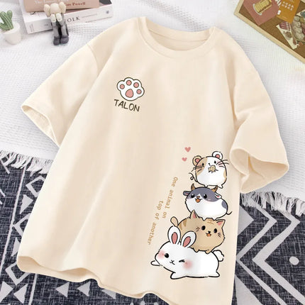 T-shirt a maniche corte da indossare ogni giorno con stampa dolce stile criceto giapponese carino T-shirt a mezza manica per studente adolescente casual allentato da donna