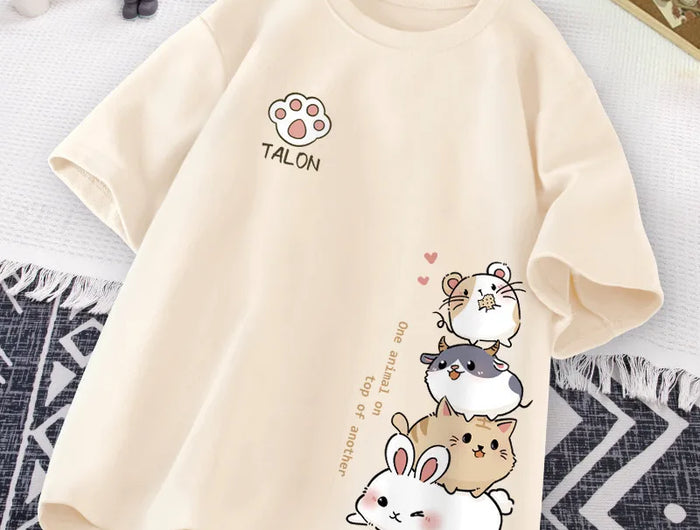 T-shirt a maniche corte da indossare ogni giorno con stampa dolce stile criceto giapponese carino T-shirt a mezza manica per studente adolescente casual allentato da donna