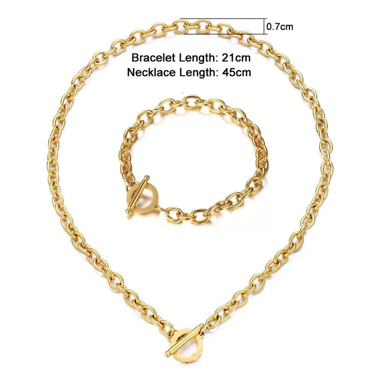 Set di gioielli con ginocchiera in acciaio inossidabile di nuovo stile per uomo e donna, set di bracciali e collane con catena a maglie platinumshop