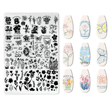 Flowers Love Nail Stamping Newspaper Splice Theme Irregular Stamping Plates Letter Nail Art Printing Stencil Tool Big Size Tools