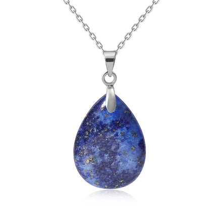 New Fashion Natural Stone Crystal Pendant Teardrop Simple Pendant Necklace Earrings Making Jewelry With Chain collar PlatiNum