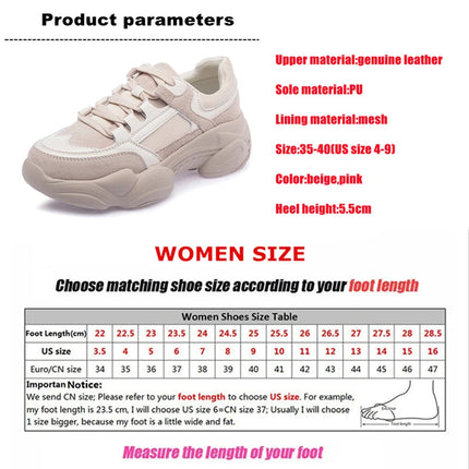 WOIZGIC Women's Female Ladies Genuine Leather Shoes Platform Lace Up Korean Sports Spring Autumn Breathable Vulcanized Shoes PlatiNum