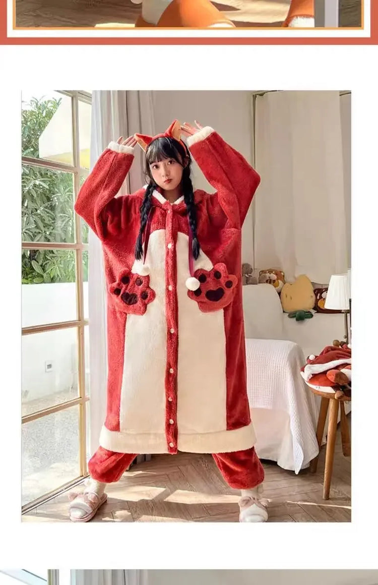 Women Cute Robe Plush Thick Sleepwear Thickened Warm Flannel Cartoon Sleeping Bag Animal One-Piece Pajamas Men Women Homewear