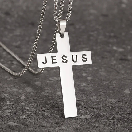 Vintage Christian Ice Crystal Jesus Head Pendant Necklace for Men and Women Cross Catholic Amulet Jewelry PlatiNum