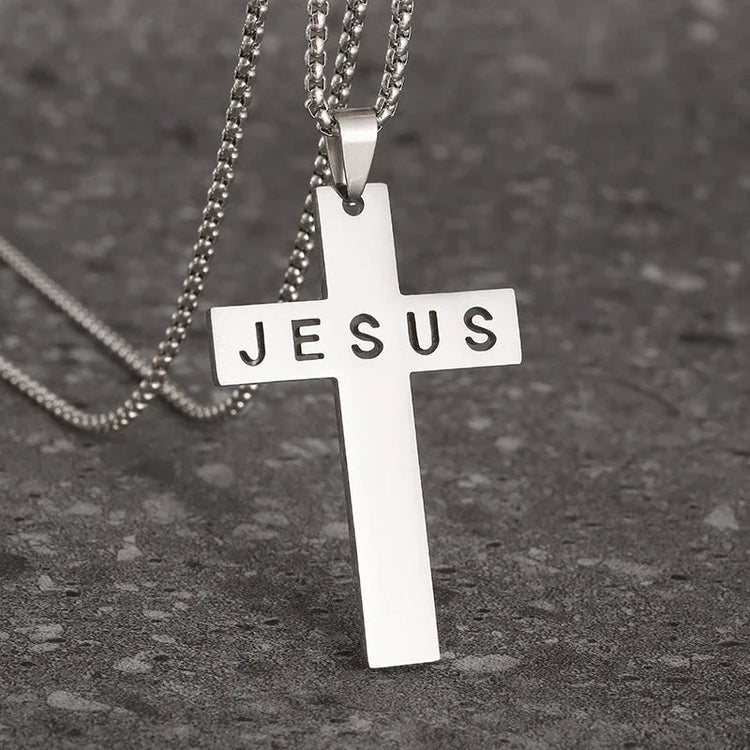 Vintage Christian Ice Crystal Jesus Head Pendant Necklace for Men and Women Cross Catholic Amulet Jewelry PlatiNum