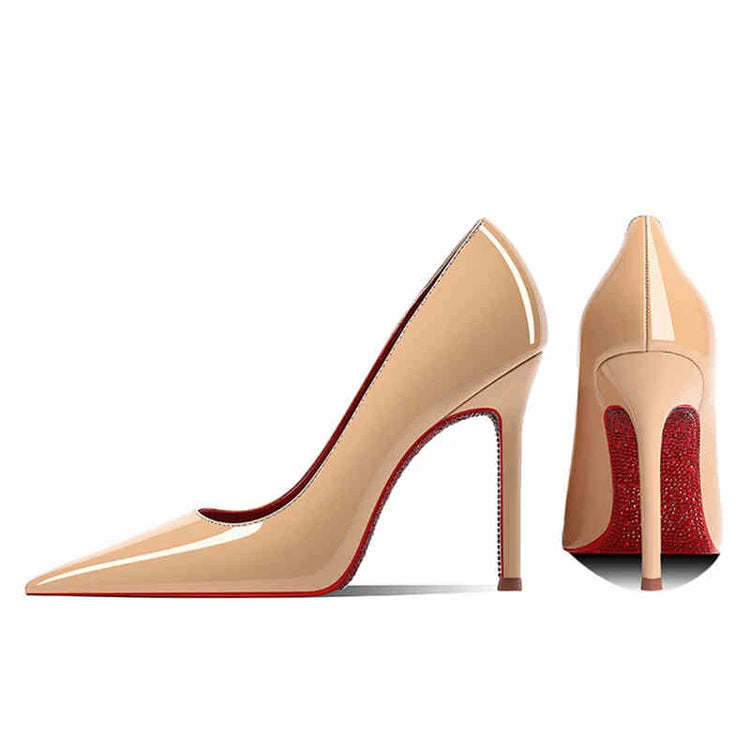 Tacchi da donna 2025 Nuovo marchio di lusso Décolleté Fondo rosso Punta a punta Strass Tacchi alti Elegante stiletto Party Prom Scarpe da donna