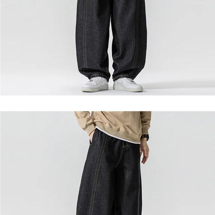 Jeans Dritti da Uomo Primavera Autunno Stile Retrò Casual High Street Gamba Larga Pantaloni in Denim Uomo Hip Hop Oversize Streetwear