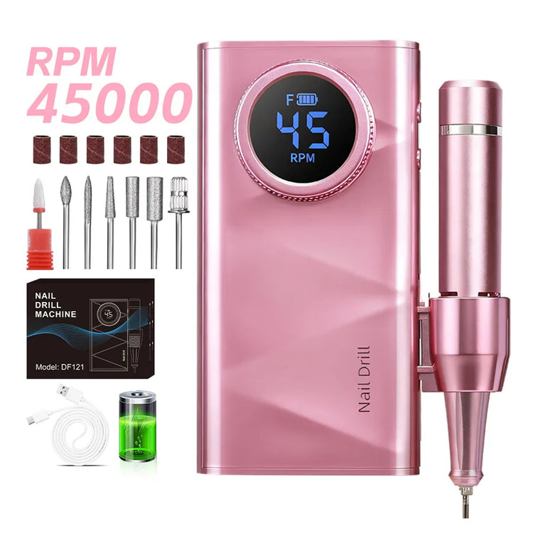 Electric Nail Drill Machine, 45000RPM Professional Nail File Cordless Rechargeable Nail Efile Battery 4500Mah For  Acrylic Gel Nails, Manicure Pedicure Polishing Shape Tools for Salon Home Use- Nail Drill For All Festvial Gif