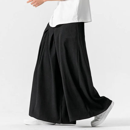 Pantaloni Larghi Samurai Giapponesi da Uomo in Cotone e Lino, Comodi e Casual, Stile Harun, Taglie Fino a 5XL
