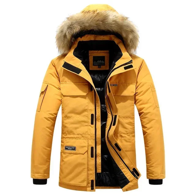 Mens Winter Fur Hooded Parkas Men Snow Windproof Down Parkas Thickened -30 Degree Keep Warm Outdoor Outerwear Jackets Size 6XL