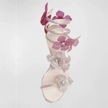 Eilyken Sexy CRYSTAL Flower Thin High Heels Women Sandals Street Style Narrow Band Ankle Strap Pole Dancing Ladies Shoes PlatiNum