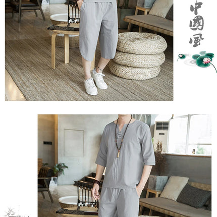 Stile giapponese Kimono T-shirt a maniche corte Pantaloni Due pezzi Top da uomo Pantaloni Abiti da uomo Giappone Harajuku Yukata Cardigan Costume