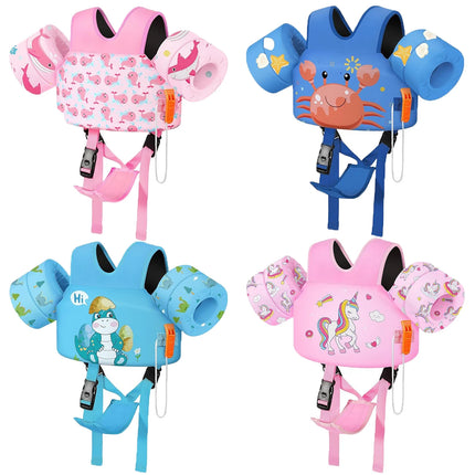 Kids Swim Vest for Toddlers Floaties for Swimming Armbands 15-70 lbs Cartoon Swim Water Wings with Crotch Strap Child Pool Floats Vest