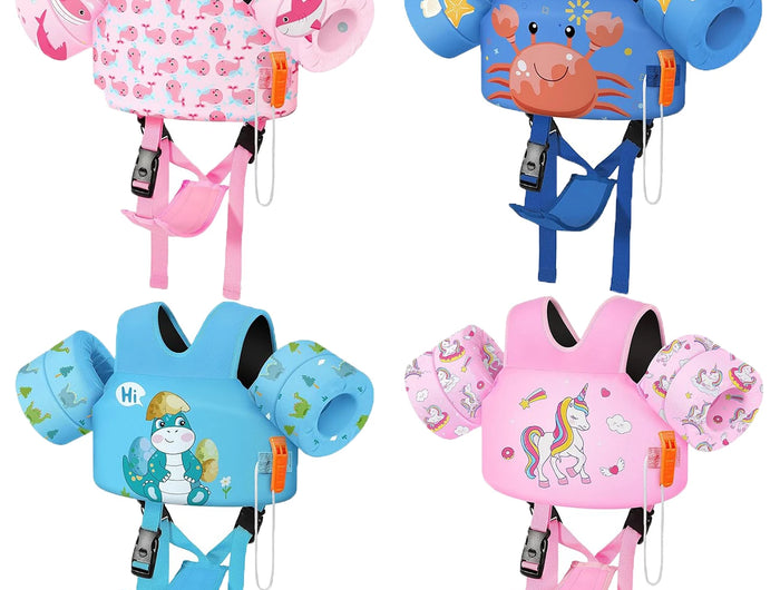 Kids Swim Vest for Toddlers Floaties for Swimming Armbands 15-70 lbs Cartoon Swim Water Wings with Crotch Strap Child Pool Floats Vest