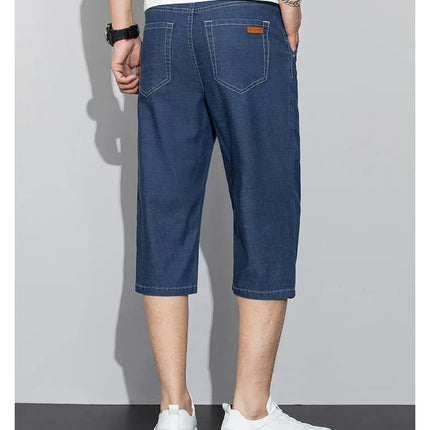Pantaloncini jeans da uomo estivi sottili in Lyocell Blu Grigio Stile classico Elasticità Pantaloncini di jeans casual da lavoro leggeri e dritti da uomo