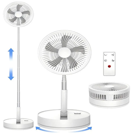 Ventilatore Portatile Pieghevole da 8000mAh, Ultra Silenzioso, Ricaricabile USB, Ventilatore da Tavolo/Scrivania, 20 Ore di Raffreddamento Senza Fili per Casa, Ufficio, Campeggio, Viaggi – Ventilatore da Terra Pieghevole Po