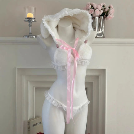 Sexy Bunny Girl Cosplay Lingerie Set Anime Plush Rabbit Ear Bra Panties Suit Role Play Temptation Costumes