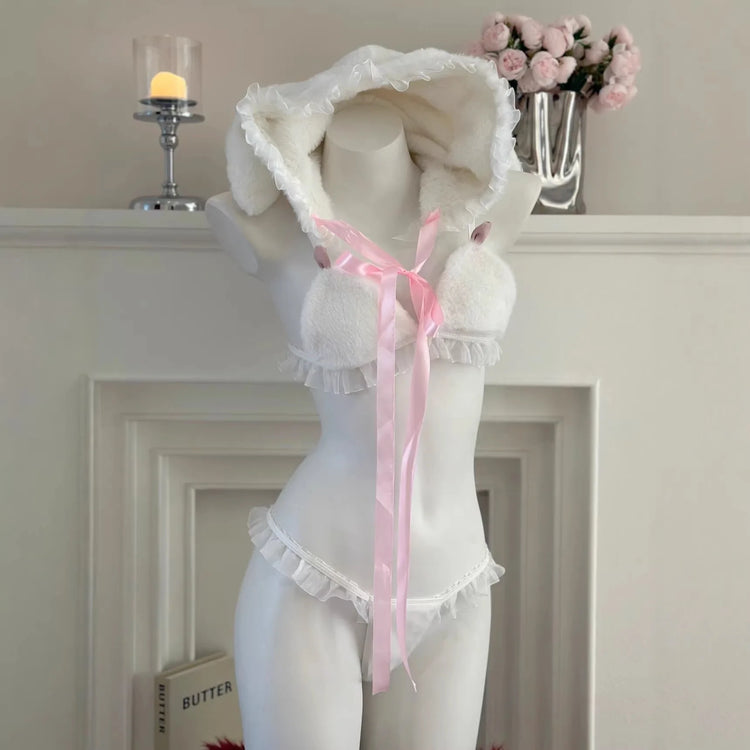 Sexy Bunny Girl Cosplay Lingerie Set Anime Plush Rabbit Ear Bra Panties Suit Role Play Temptation Costumes