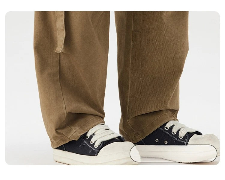 Autumn New Cargo Loose Multi-pockets 100% Cotton Straight Pants for Men Clothing Comfort Zipper Male Trouser GF258113