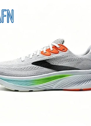 Scarpe da corsa professionali in tessuto jacquard ultra-traspirante, con suola ondulata ad alta reattività per allenamento maratona e corsa a lunga distanza intensiva.