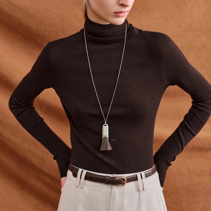 FSLE【Premium Series】German Biella Wool Autumn Super Fine Washable Seamless One-Piece Mock Neck Thermal Base Layer Shirt Women PlatiNum
