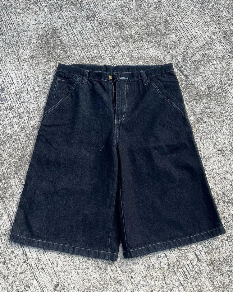 American Vintage Popular New Pattern Embroidery Baggy Denim Shorts Men Street Fashion Gothic Casual Joker Shorts Women Clothing PlatiNum