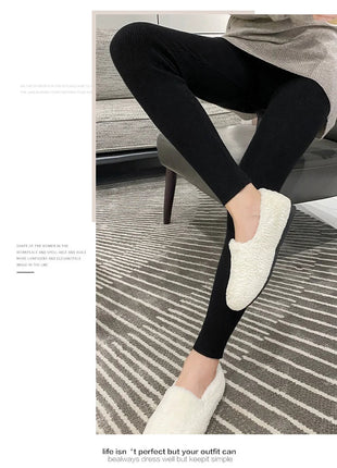 Autumn Winter Women Wool Thickening Leggings High Waist Ribbed Vertical Stripe Casual Knitted Leggings Warm Wear out Pantyhose PlatiNum