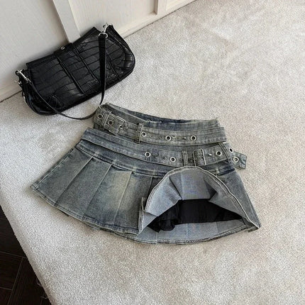 Damen-Vintage-Y2K-Jeans-Minirock der 90er-Jahre, Nietengürtel, sexy, A-Linie, für den täglichen Sommergebrauch, Neue Kollektion 2026