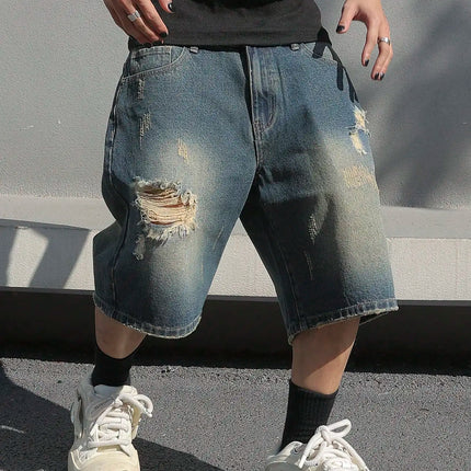 Pantaloncini di jeans elasticizzati larghi estivi da uomo Jeans per uomo Streetwear strappati al ginocchio Baggy Comfort Cargo Pantaloncini casual Pantaloni Jean