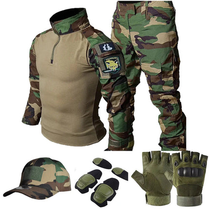 Woodland Tactical Unifirm Mens Sets Outdoor Hunting Training Suits Combat Shirts Ripstop Pants Workwear Clothes Wear-resisting PlatiNum