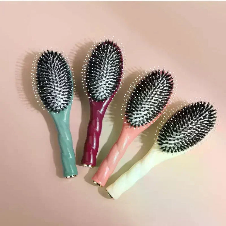 Scalp Massage Boar Bristle Fried Dough Twists Hair Brush Reduces Hair Breakage Detangling Hair Comb Portable Daily Hair Styling Accessories