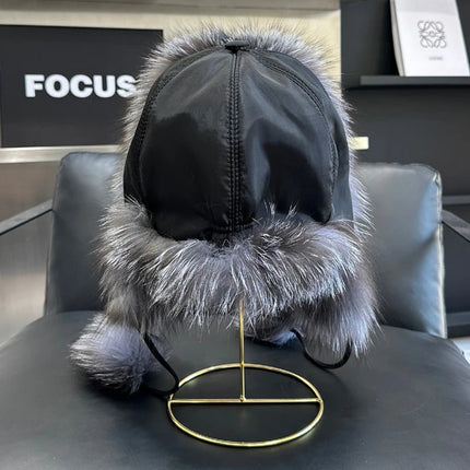 2026 100% Real Fox Fur Hats Women's Russian Ushanka Aviator Trapper Snow Skiing Hat Caps Earflap Winter Raccoon Fur Outerwear Ha