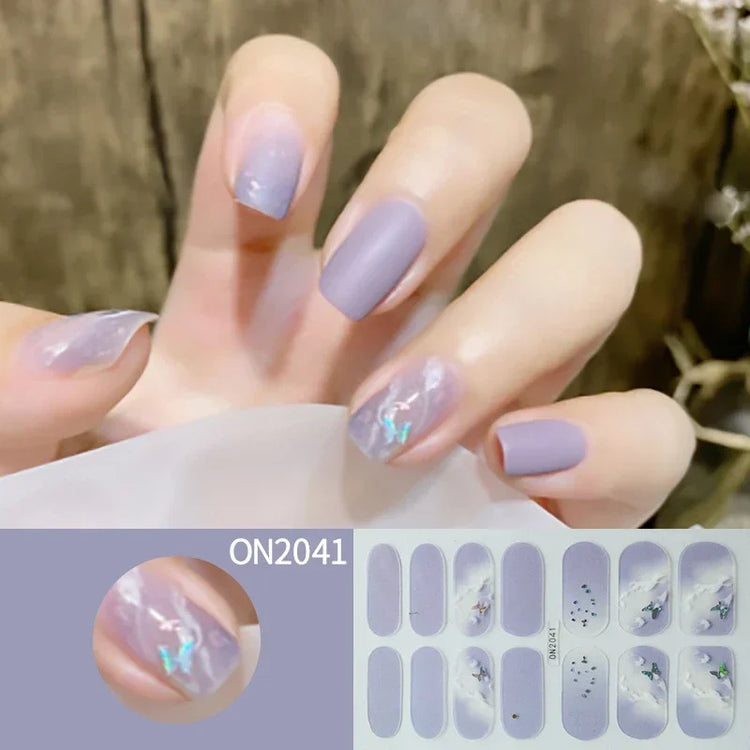 14Tips 3D Flowers Gradient Color Adhesive UV Gel Nail Stickers Fashionable Marble Pattern Nail Wraps DIY Manicure Arts Decals