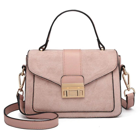 Miss Lulu WOMEN'S shoulder bag Medium Faux Leather & Suede Vintage Flap Crossbody Bag Oval Metal Ornate PlatiNum