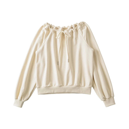 Bandage Pleated Solid Lazy Style Hoodies Sweatshirts Spring Autumn Long Sleeve Loose Fashion Tops Korean Casual Women Clothing