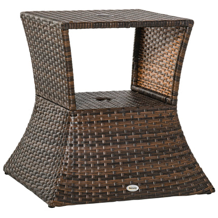 Tavolino da Giardino in Polyrattan Marrone con Porta Ombrellone, Arredo per Esterni, Patio e Balcone, 54x54x55cm, Resistente alle Intemperie