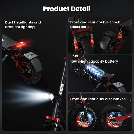 Monopattino Elettrico iScooter IX5S, Ruote da 11 Pollici, Fuoristrada, 48V15Ah 1000W, Trazione Posteriore, Velocità Massima 45km/h, Autonomia 65km, Pieghevole