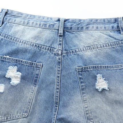 Men's Ripped Baggy Jeans Loose Fit Distressed Denim Pants Light Wash Y2K Streetwear Wide Leg Style PlatiNum