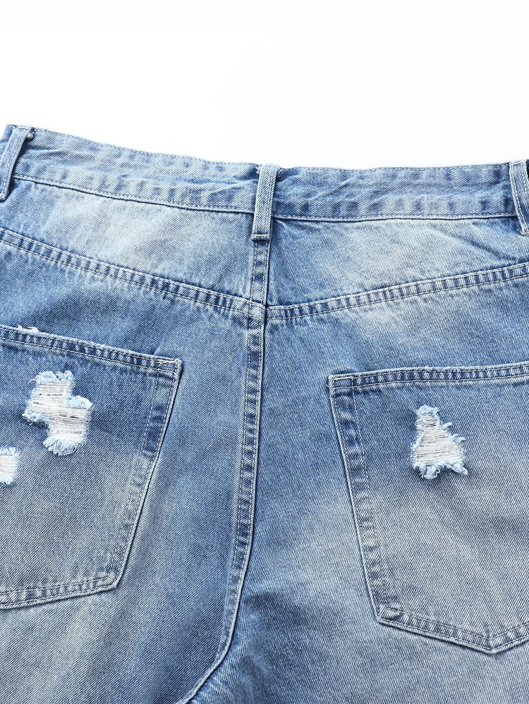 Men's Ripped Baggy Jeans Loose Fit Distressed Denim Pants Light Wash Y2K Streetwear Wide Leg Style PlatiNum