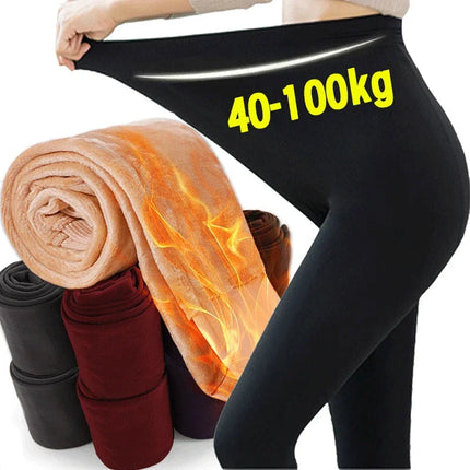 Sexy Women Thermal Leggings Winter Warm Elastic Translucent Pantyhose Female Fleece Thermal High Waist Slim Thicken Tight Pants PlatiNum