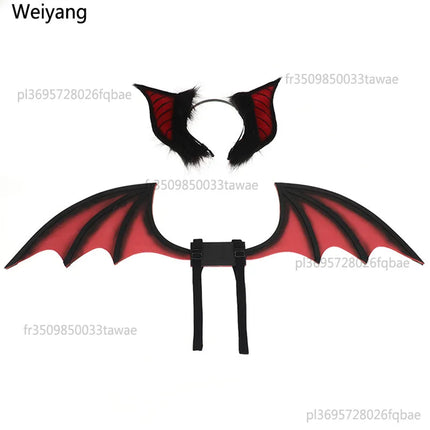 New Handmade Simulation Plush Furry Bat Ears Devil Sweetheart Halloween Bat Cosplay Pros Night Party Animals Hair Band Bat Wing