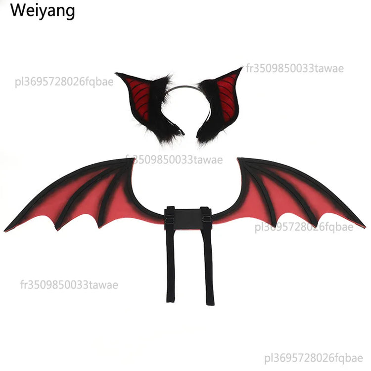 New Handmade Simulation Plush Furry Bat Ears Devil Sweetheart Halloween Bat Cosplay Pros Night Party Animals Hair Band Bat Wing