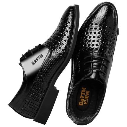 Scarpe Formali da Uomo in Pelle Traspirante con Design Traforato, Casual Estive a Punta Tonda e Tacco Basso, Comode da Indossare